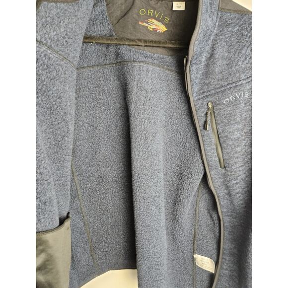 Orvis Mens Size XL Full Zip Vest Jacket Navy Blue w/ Quilted Black Panels Warm - Picture 8 of 8